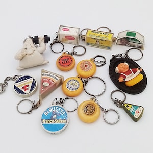 1960er Jahre Käse Sammlung Schlüsselanhänger, Essen Schlüsselanhänger, Vintage Schlüsselanhänger, Vintage Sammlerstücke, Schlüsselanhänger Sammlung, Vintage Schlüsselring, Wahl von einem