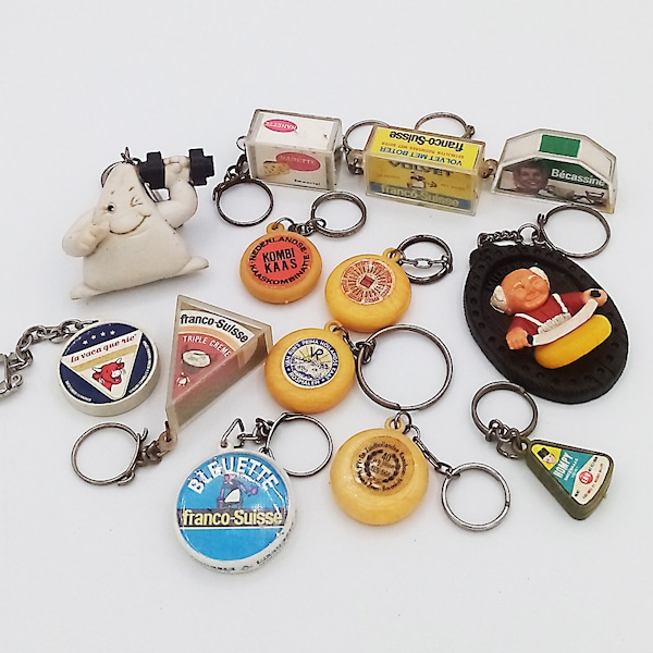 1960s Cheese collection keychain, food keychain, vintage keychain, vintage collectibles, keychain collection, vintage keyring, choice of one