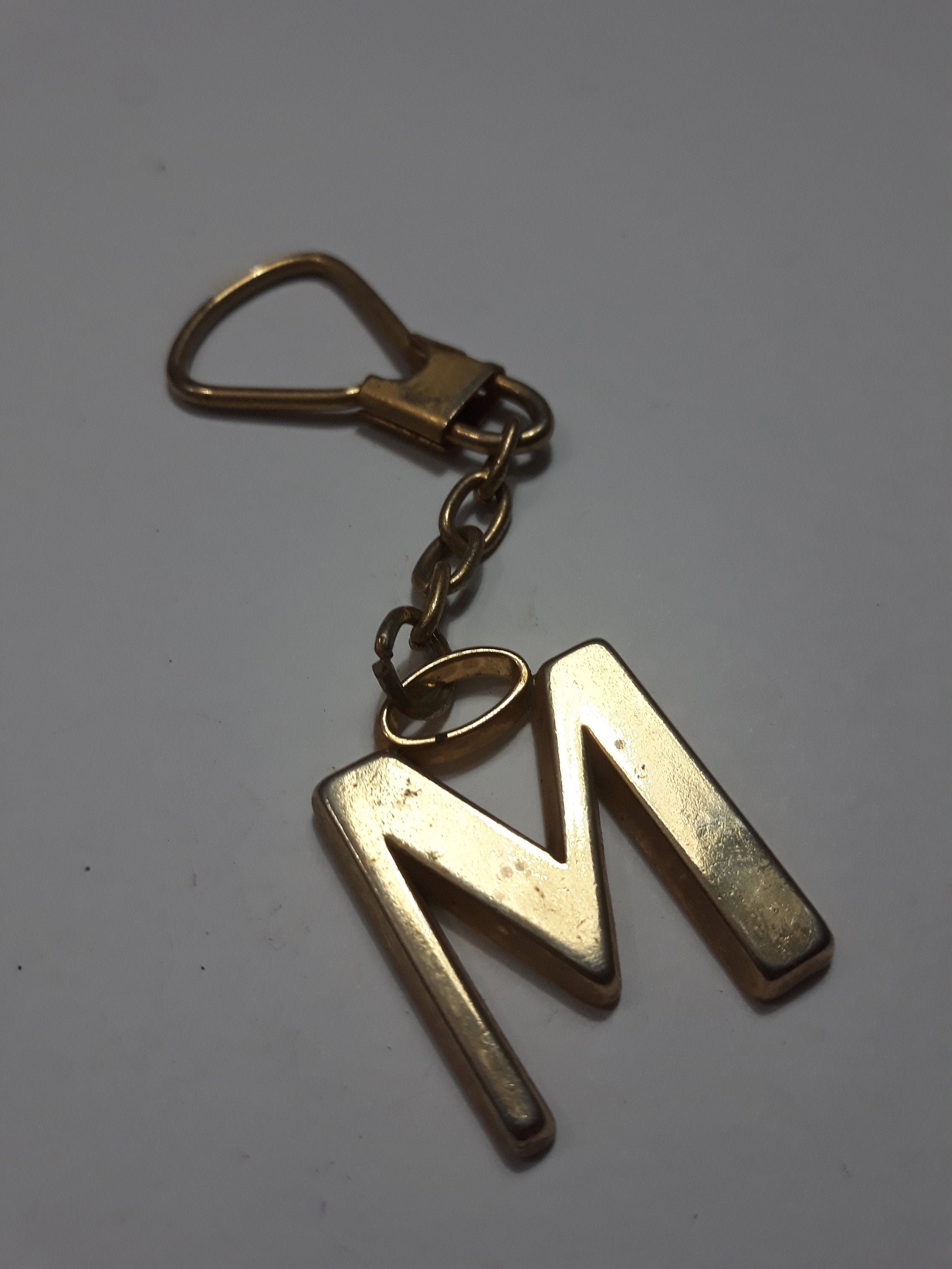 M initial vintage keychain M keychain golden keychain Etsy