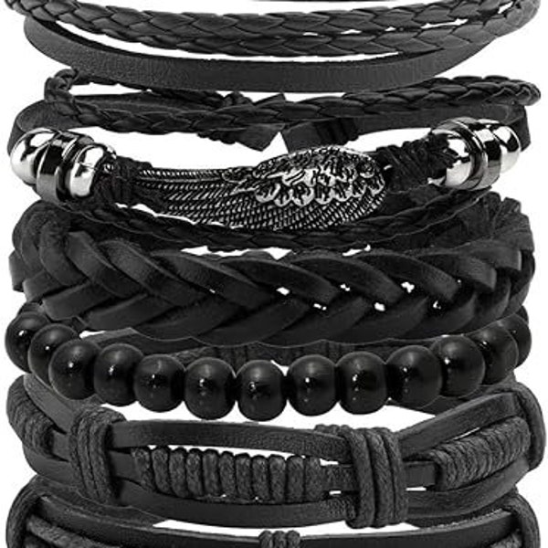 6pc Gothic Style Mens and Womens Bracelets Unisex PU Leather