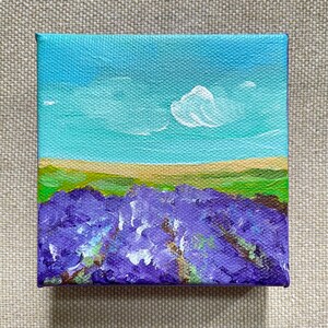 Lavender flowers / Original mini painting/ Landscape painting/ Lavender painting/ Acrylic painting/