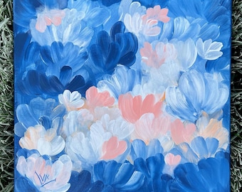 Blue flowers /Blue painting /Abstract floral / Original painting / Floral art/ Acrylic painting / Floral painting /