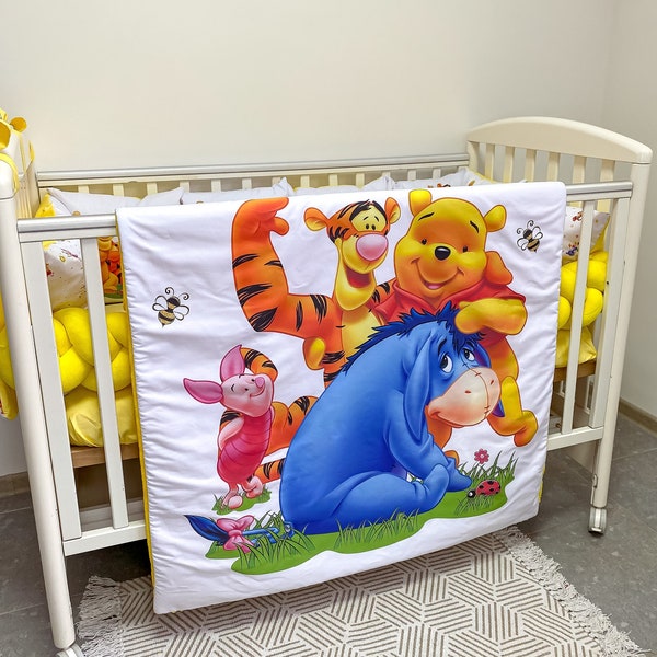 Couverture pour bébé Winnie l'ourson. Literie Winnie l'ourson, parure de lit bébé, parure de lit pour tout-petits, parure de lit pour garçon, parure de lit jaune
