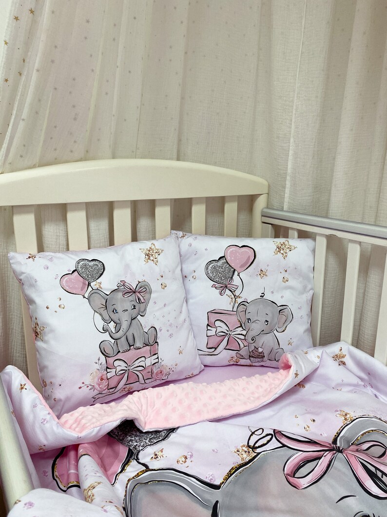 Pink Elephant Baby Crib Bedding Set Girl. Blanket Pink With Etsy
