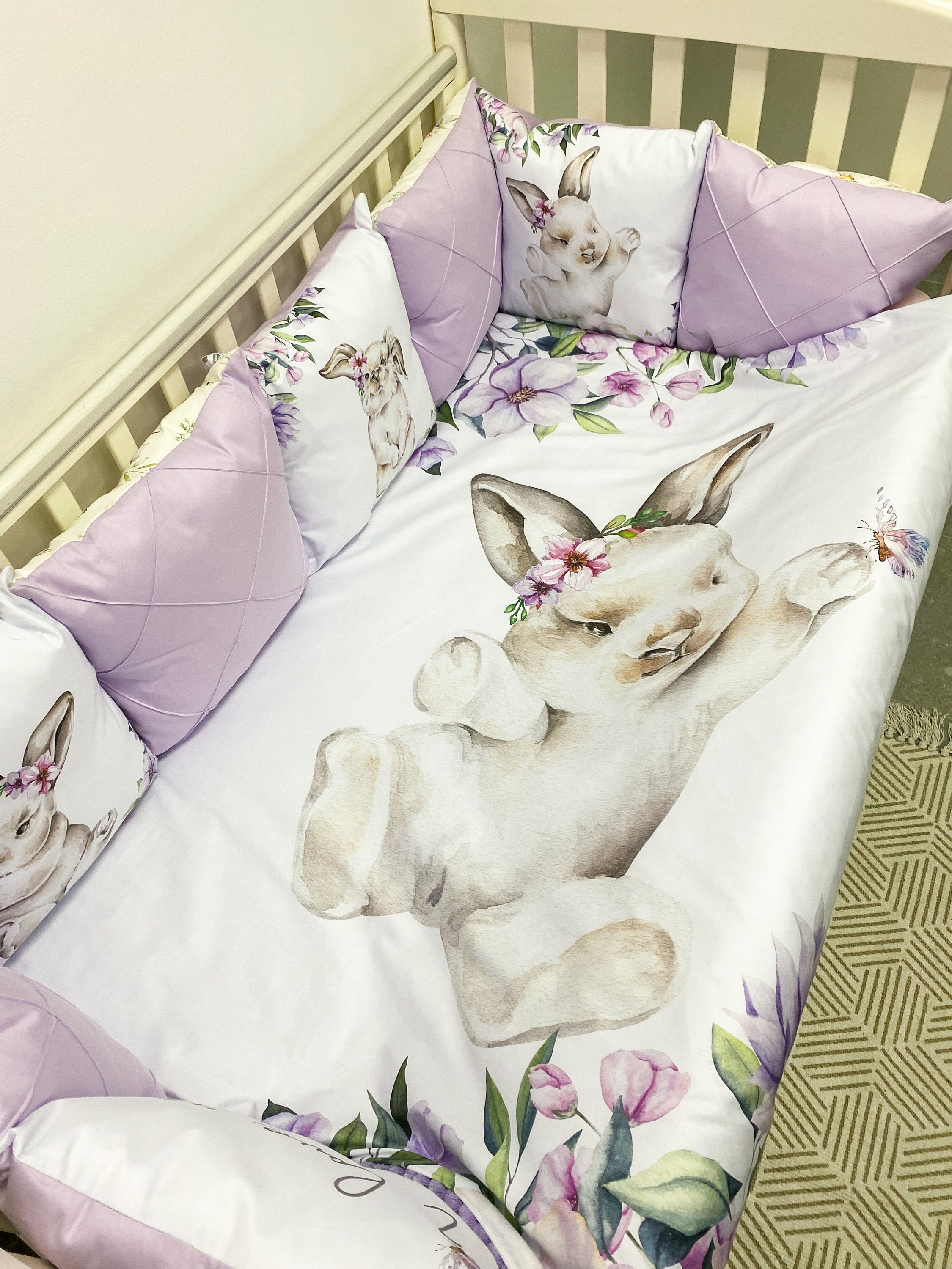 Bunny Set Crib Bumpers for Girl. Purple Baby Bunny Bedding Etsy