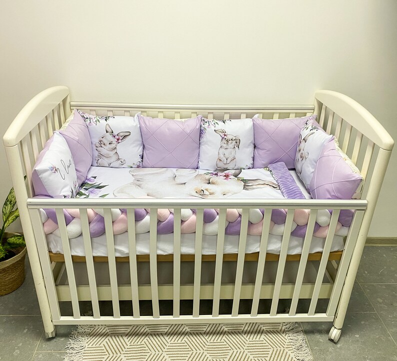Bunny Set Crib Bumpers for Girl. Purple Baby Bunny Bedding Etsy
