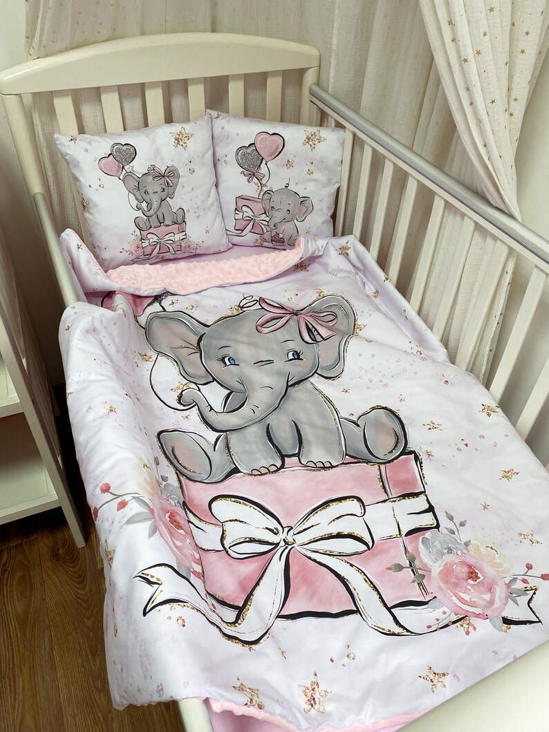 Pink Elephant Baby Crib Bedding Set Girl. Blanket Pink With Etsy