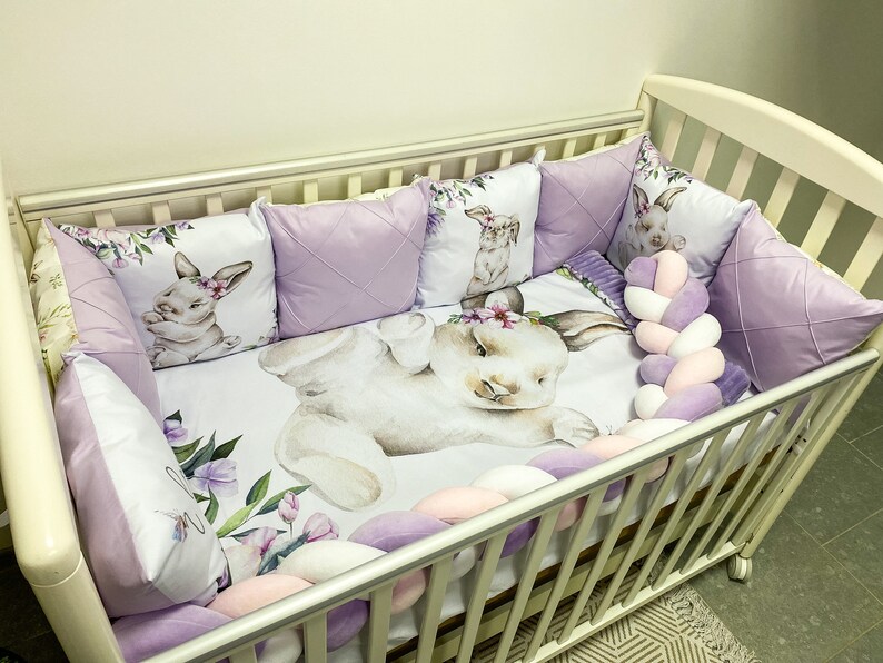 Bunny Set Crib Bumpers for Girl. Purple Baby Bunny Bedding Etsy