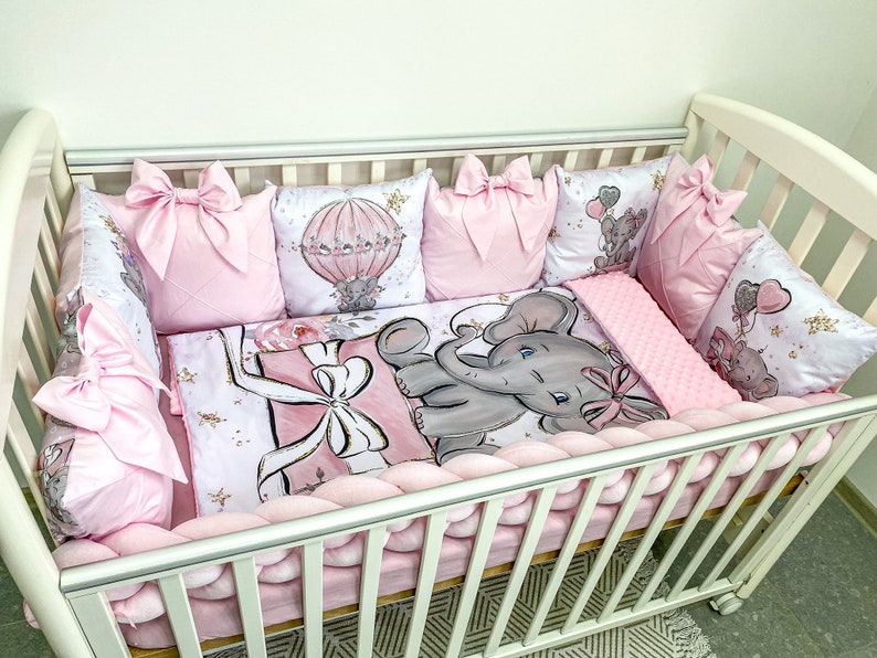 Elephant Baby Bedding Set Pink for a Newborn With Pillow Etsy