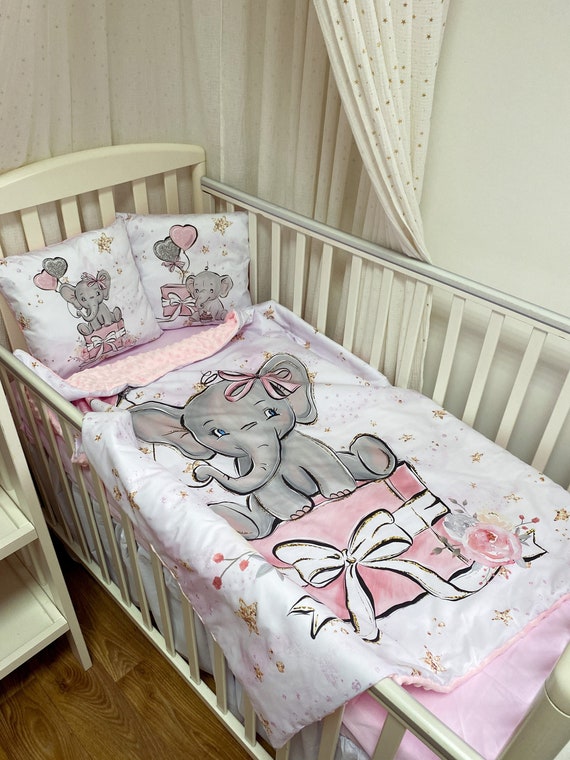 Buy Pink Elephant Baby Crib Bedding Set Girl. Blanket Pink With Gray Elephant Plush Plaid for a Girl With an Elephant. Baby Shower Gift Online in India Etsy