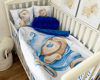 Teddy Bear Baby Bedding Set: Cotton Blanket, Pillows, Sheet