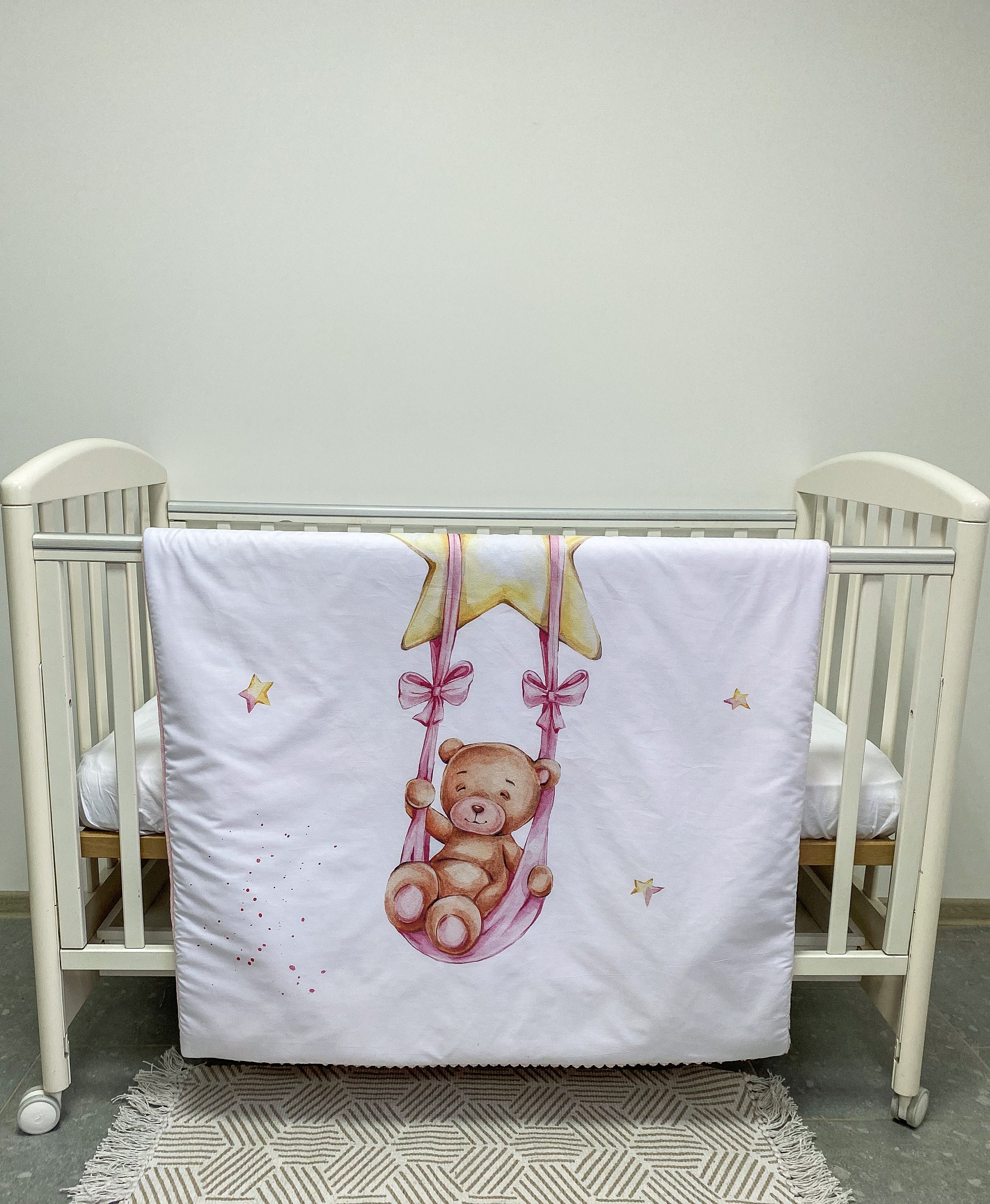 Blanket With a Teddy Bear on a Swing. Blanket With a Pink Etsy