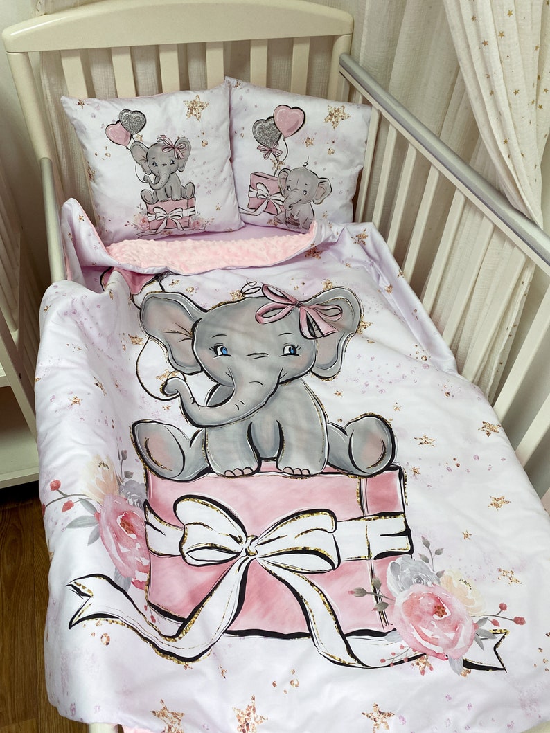 Pink Elephant Baby Crib Bedding Set Girl. Blanket Pink With Etsy