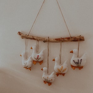 Garland Geese, farmhouse decor, Scandinavian garland, home decor, garland Geese, rustic style garland, embroidered geese, goose garland