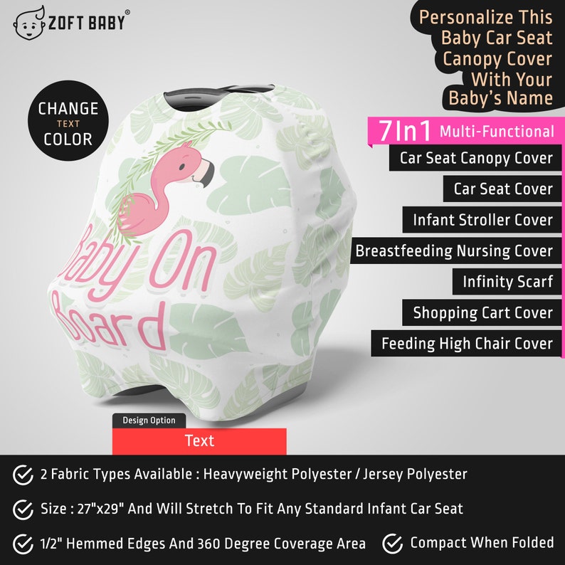 Personalized Flamingo Car Seat Canopy Cover Flamingo Baby Stretchy Car Seat Cover Mom Nursing Cover Custom Name Infant Car Seat Cover