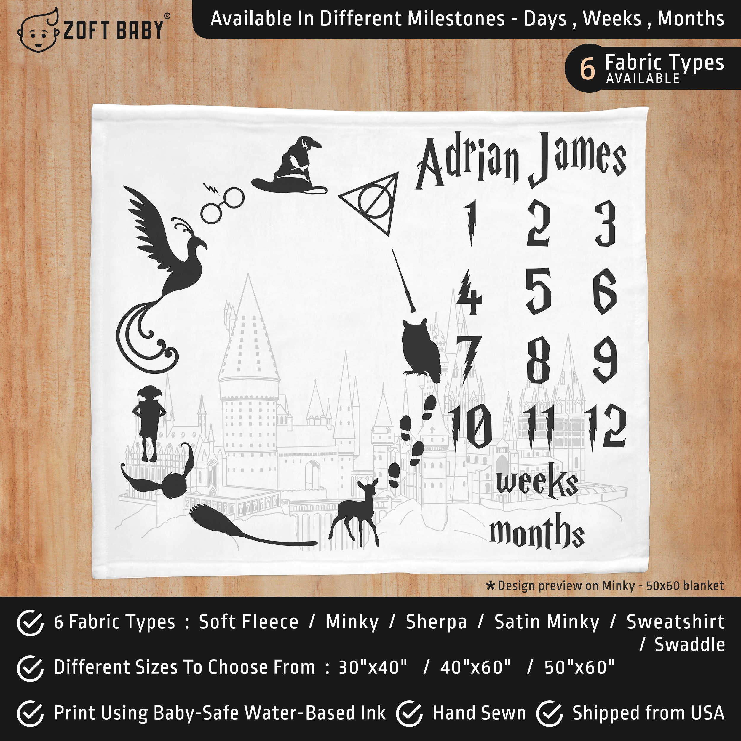 Harry Potter Milestone Blanket Wizard Baby Blanket Little Etsy