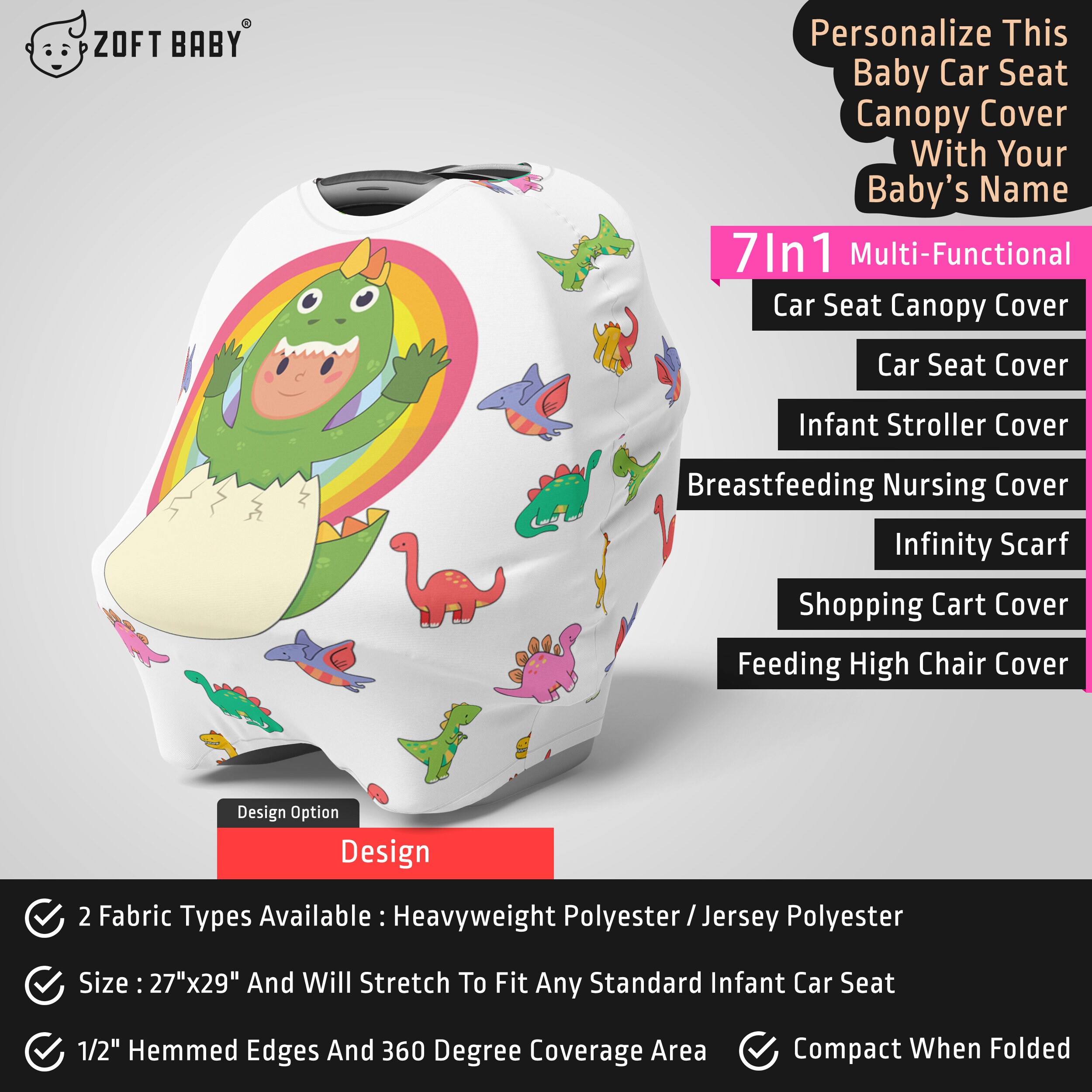 Personalized Baby Dino Car Seat Canopy Cover Dinosaur Baby Etsy