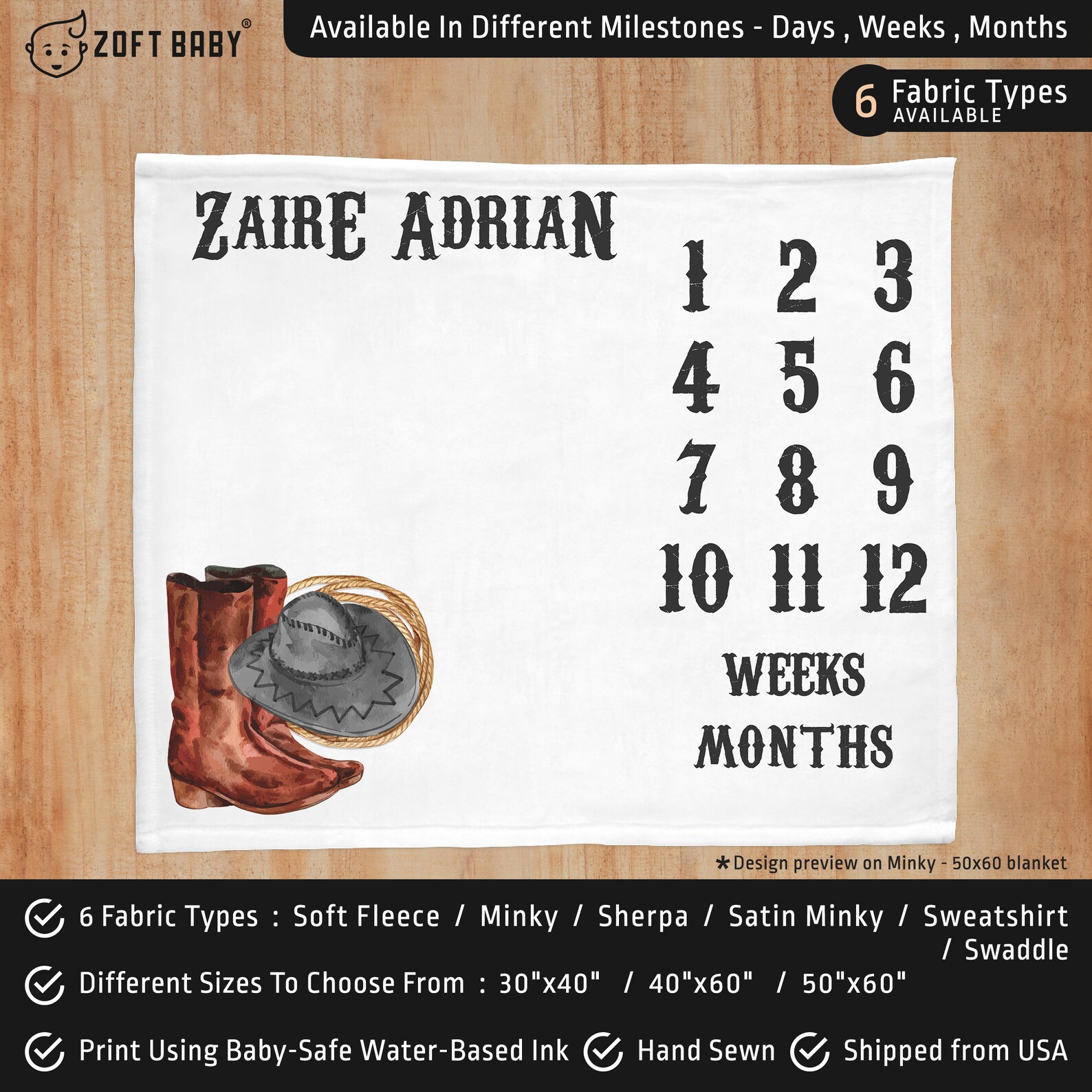 Western Cowboy Baby Milestone Blanket Cowboy Milestone Etsy