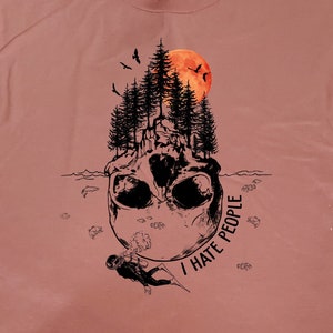 I Hate People and skull printed on full front of 100% cotton short sleeve t-shirt