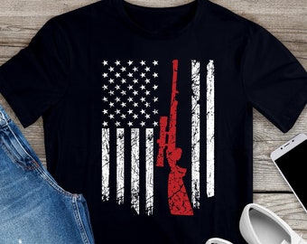 Drapeau américain avec T-shirt de fusil de chasse