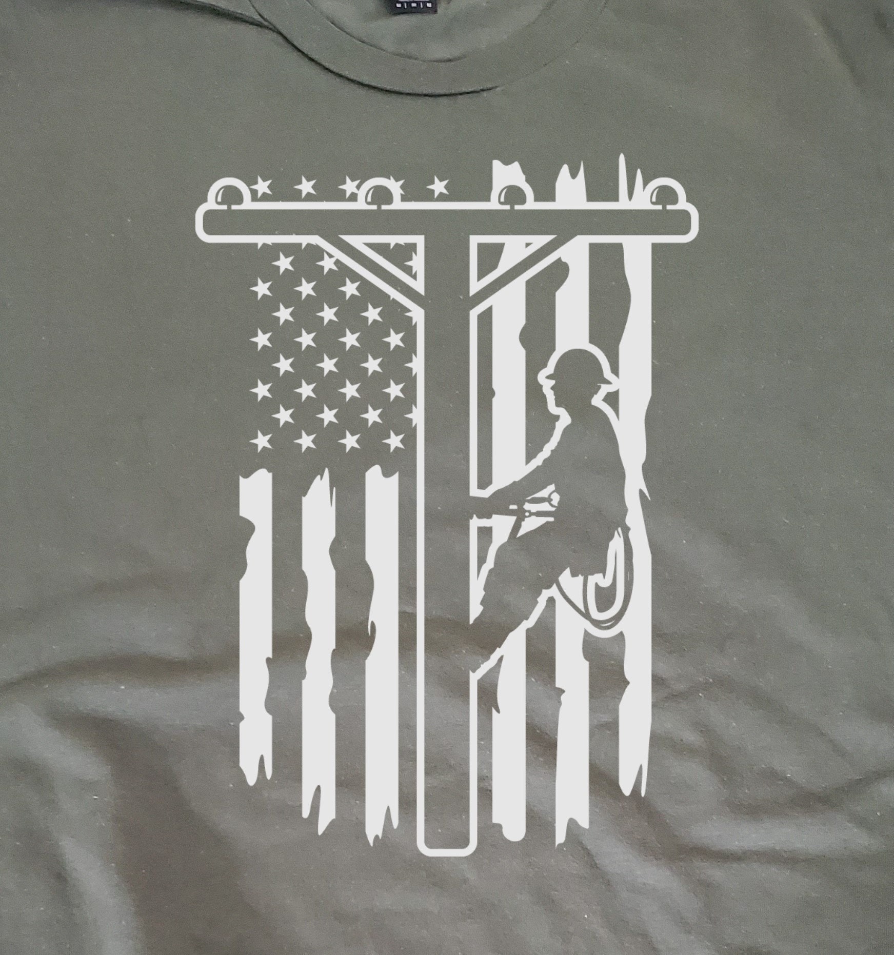 Lineman with flag printed on full front of 100 cotton short Etsy