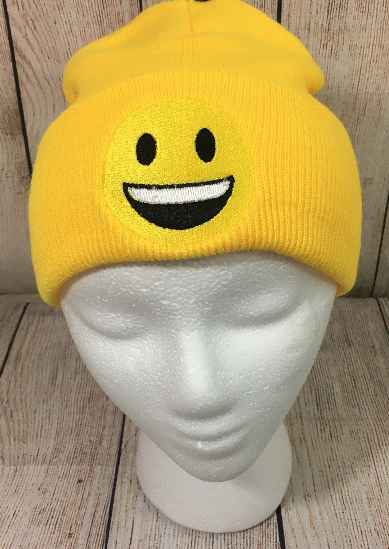 Beanie Embroider Smiley Face Emoji Hat Etsy Australia