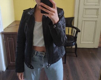 SOHO Black Leather Moto Jacket - Etsy