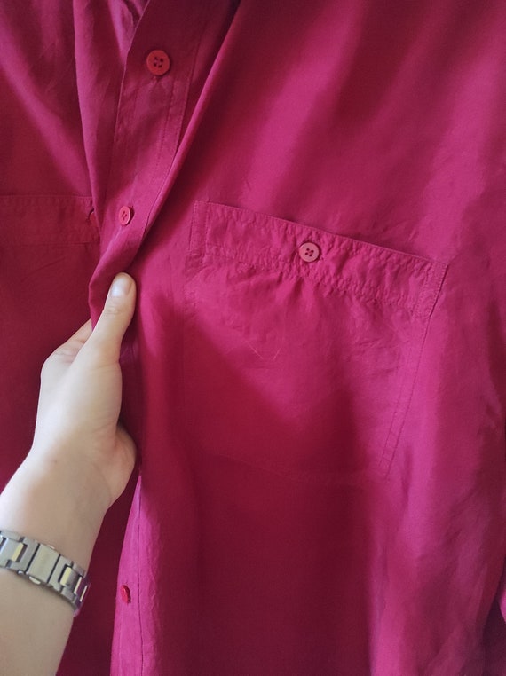 Vintage Red Silk Blouse, Women’s Burgundi Long Sl… - image 10