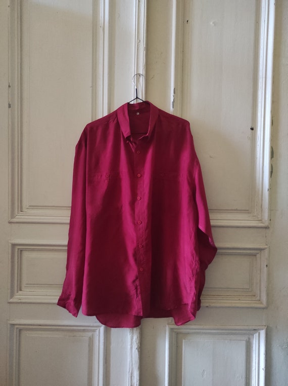 Vintage Red Silk Blouse, Women’s Burgundi Long Sl… - image 6