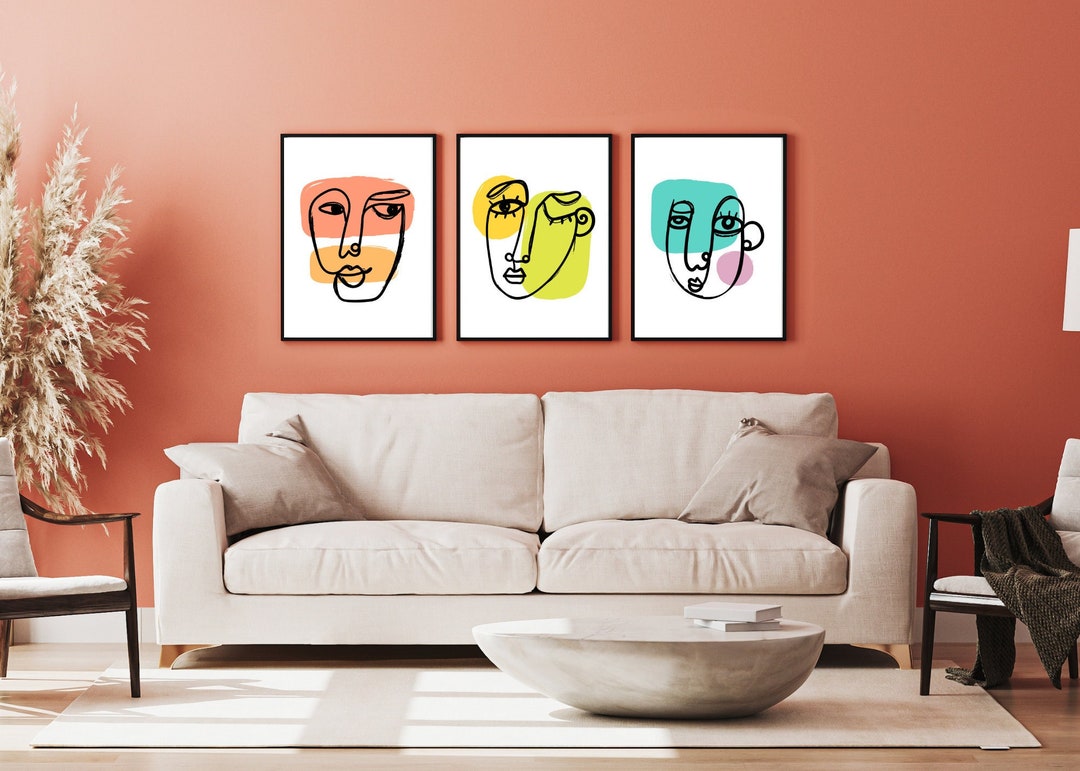 Abstract Faces Wall Art Set of 3 Art Prints Digital Gallery Wall Paintings Picasso Style Art