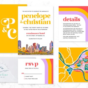 Pittsburgh Wedding Invitation Suite - Printed or Digital - Retro Color Block - Modern