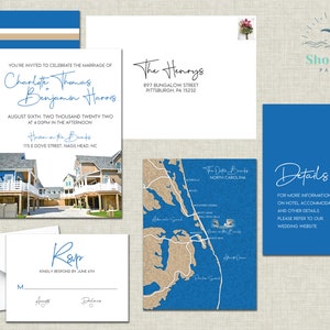 Haven on the Banks Akwarela Outer Banks OBX Zaproszenia ślubne - Wydrukowane lub cyfrowe