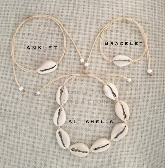 Natural Cowrie Shell Bracelet, Anklet & Necklace in waterproof cord