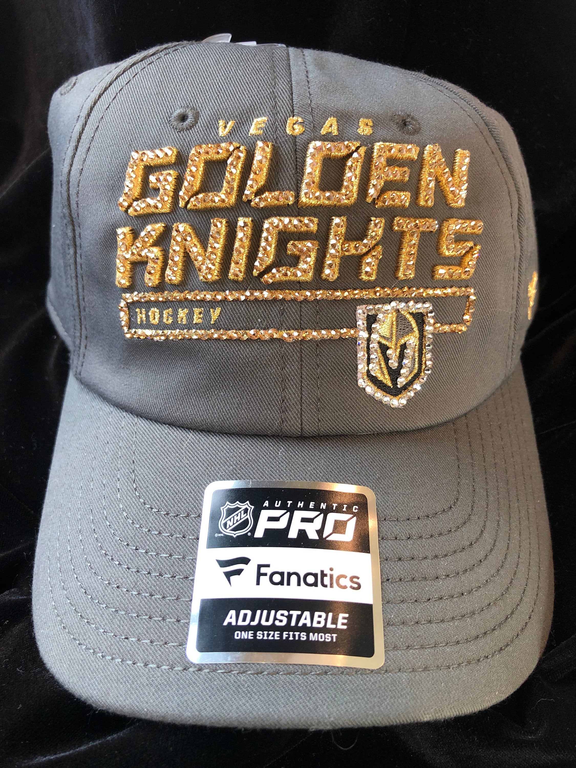 Las Vegas Golden Knights Hat Black Bling Cap Buckle Adjust W Australian  Crystals