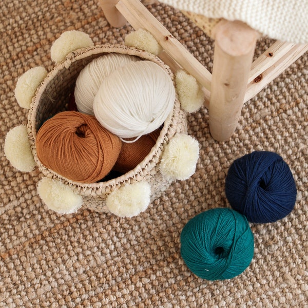 Lot de 2 pelotes de laine - 100% laine BB merinos - Couleurs au choix - 50g, 200m