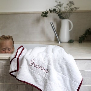 Bath Towel cotton sponge biais in cotton gauze customized Prune pois doré