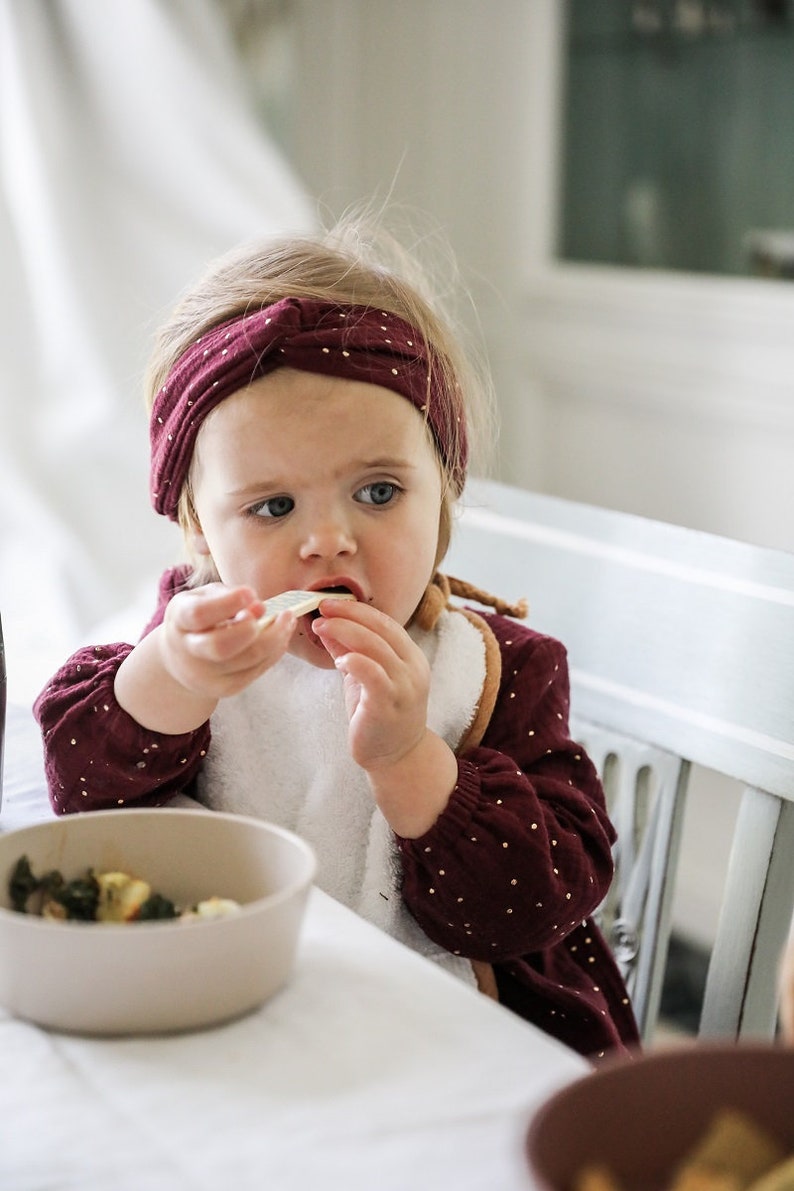 The Headband baby, girl and woman in cotton gauze Prune pois doré