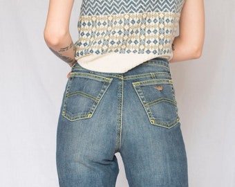 1990s Armani High Waist Flared Jeans In Washed Blue