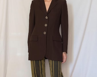 1990s Moschino Oversized Fitted Waist Blazer in Chocolate Brown