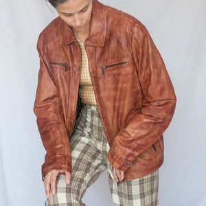 1990s Distressed Leather Oversized Jacket in Tan