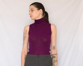 Y2K Jean Paul Gaultier Mesh Sleeveless Turtleneck in Purple