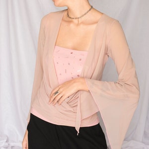 Y2K Pink Strapless Sequin And Mesh Top