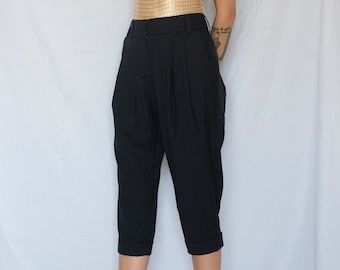 1990s Ted Baker Balloon Wool Capri Pants in Navy Blue