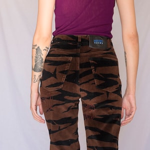 1990s Kenzo Jeans Velvet Tiger-Print Pants in Black and Brown