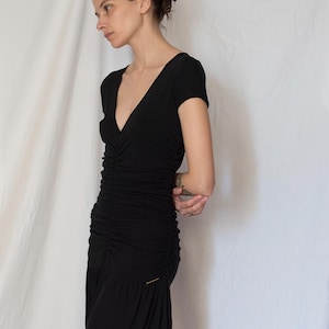 Y2K Fornarina Ruched Drop Waist Midi Dress in Black