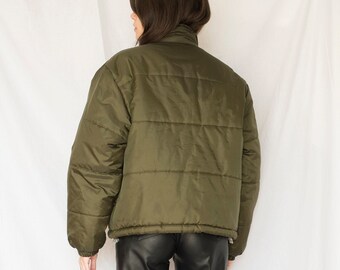 green puffer bomber jacket