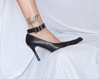 Y2K Black Leather Pointed Toe Heels