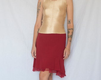 1990s Mariella Burani Wool and Silk Asymmetrical Skirt in Red