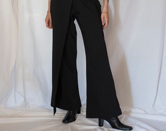 1990s Wide Leg Double Layer Pants in Black