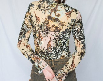 Y2K Jungle Printed Mesh Top